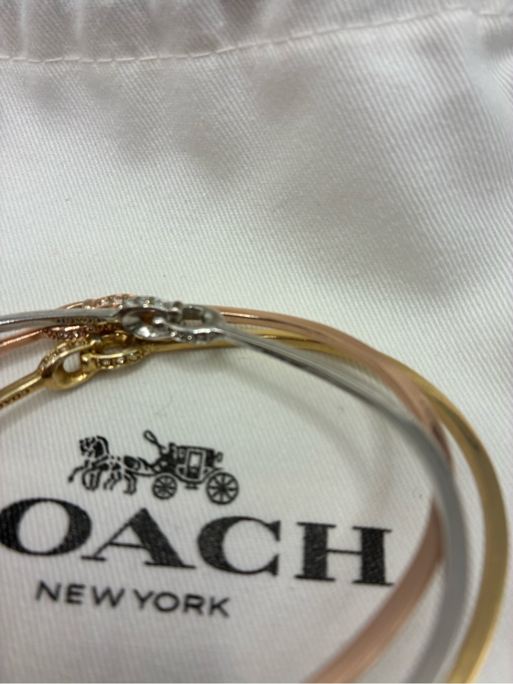 Coach Tri‑Tone Slim Bangle Set — Gold, Rose Gold & Silver - Picture 2 of 3